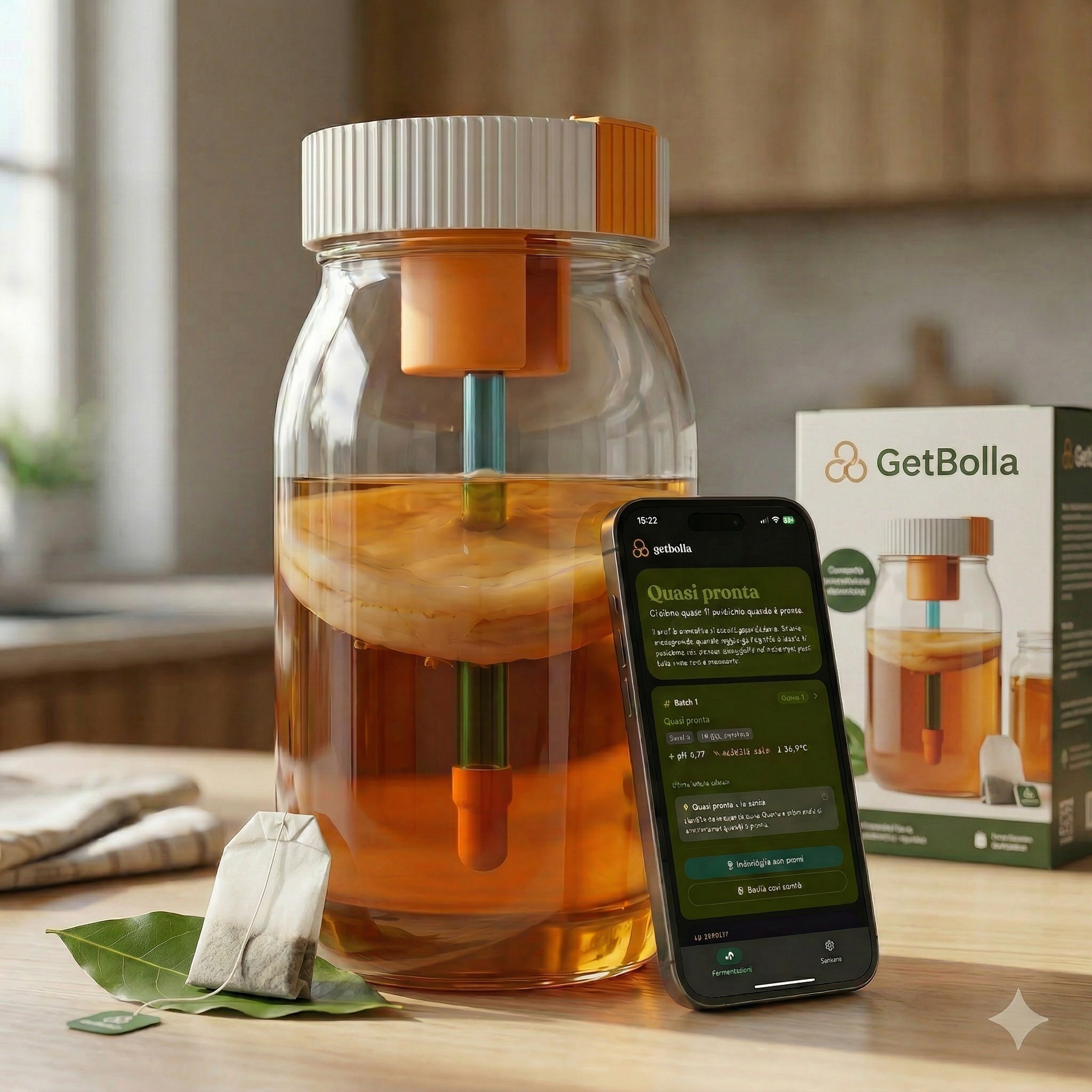 Complete GetBolla kit — sensor, jar, SCOBY and loose-leaf tea